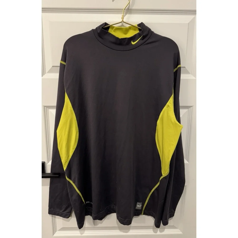 NIKE Men's Long Sleeve Athletic Shirt Pullover XXL Black Yellow High Neck